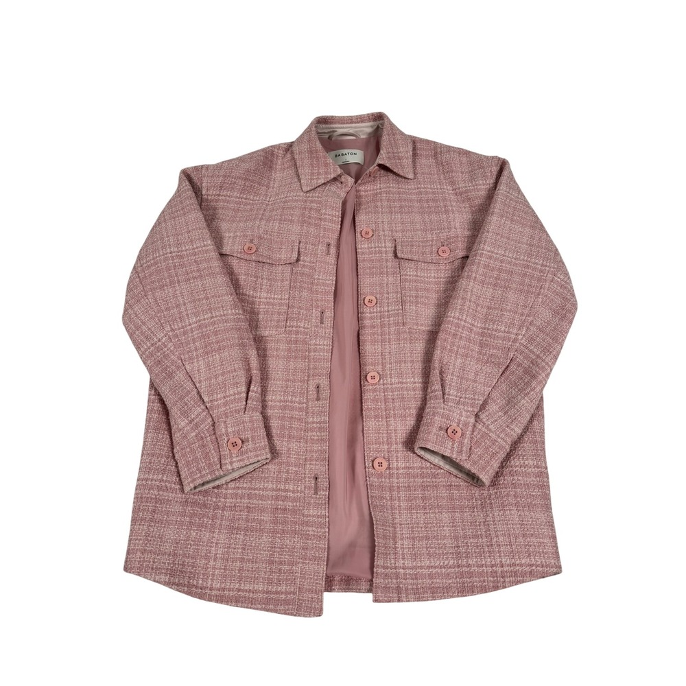 Aritzia Babaton Joan Shirt Jacket Pink Tweed Shacket Size 1 Linen Blend